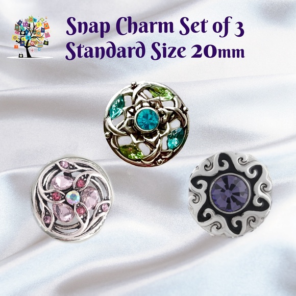 Dragonfly Spirit Designs Jewelry - Snap Charm Colorful Crystals Set of 3 Standard Size 20mm 3/4" Diame…